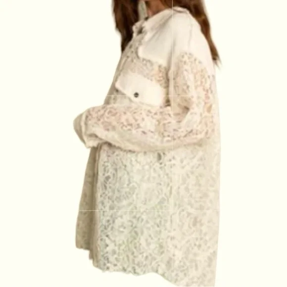 NEW POL Natural Lace Gauze Shacket Size Small - Picture 3 of 3